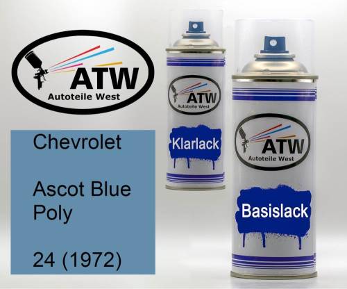 Chevrolet, Ascot Blue Poly, 24 (1972): 400ml Sprühdose + 400ml Klarlack - Set, von ATW Autoteile West.